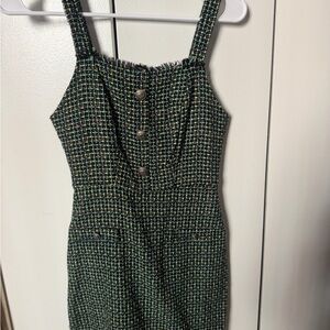 Kingston Green Multi Tweed Midi Dress with Button Front